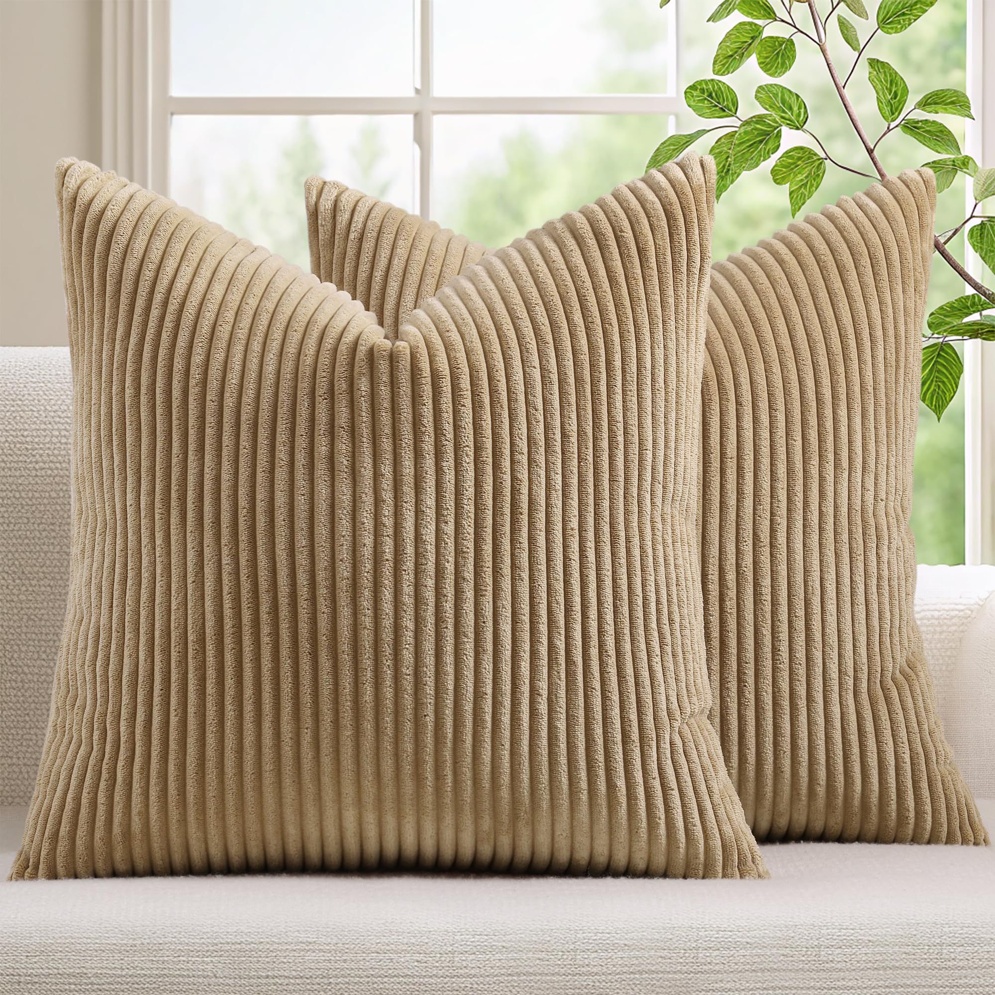 Mecatny Corduroy Decorative Throw Pillow Covers 22x22 Set of - Image 1
