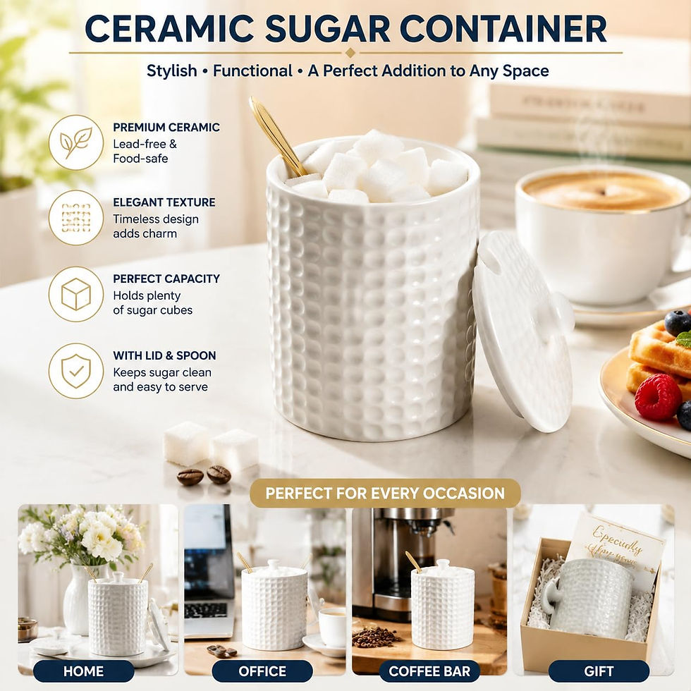 Seworlan Ceramic Sugar Bowl with Lid and Gold Spoon, 16 oz Large Sugar Container
