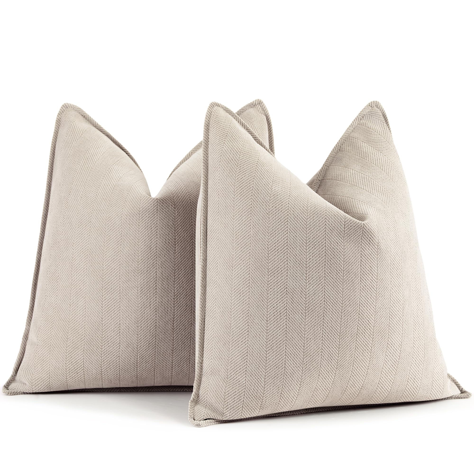 ZWJD Beige Pillow Covers 18x18 Inch Set of 2 Chenille Throw - Image 1
