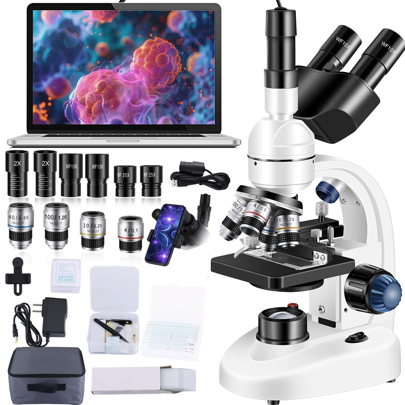 Adult Trinocular Microscope WF10x and WF25x Eyepieces 40X-50 - Image 1