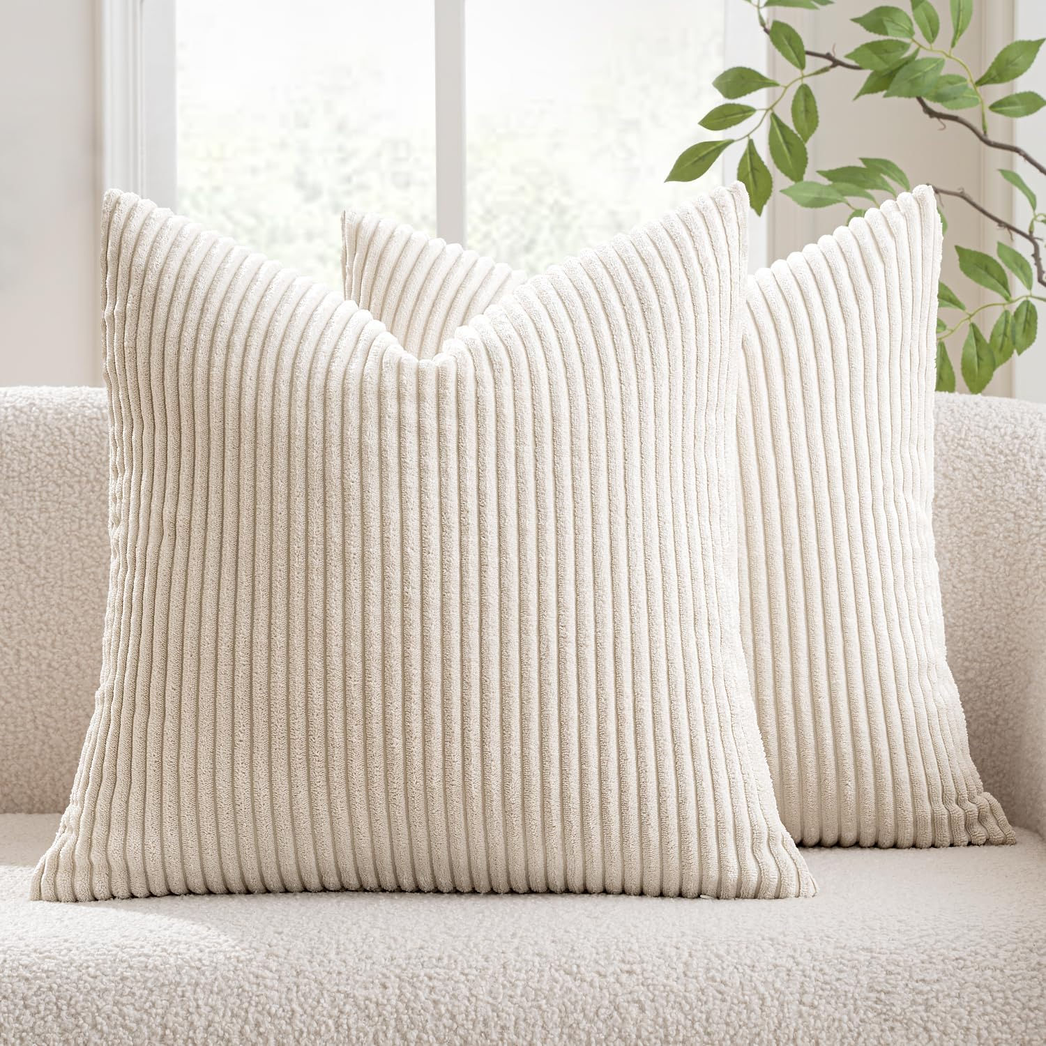 MIULEE Pack of 2 Corduroy Pillow Covers Soft Soild Cushion C - Image 1