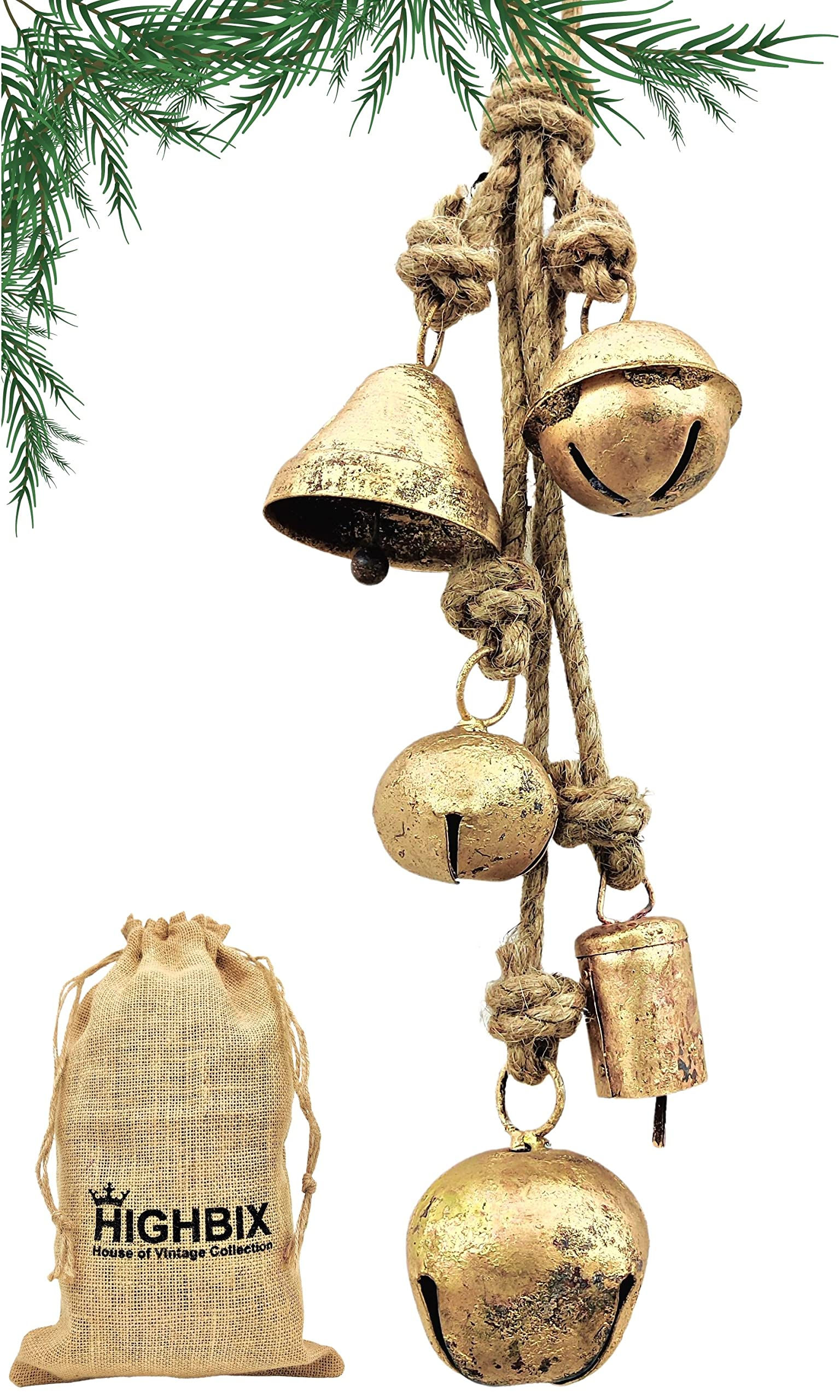 HIGHBIX Set of 5 Rustic Harmony Metal Jingle Bells Cluster V - Image 1