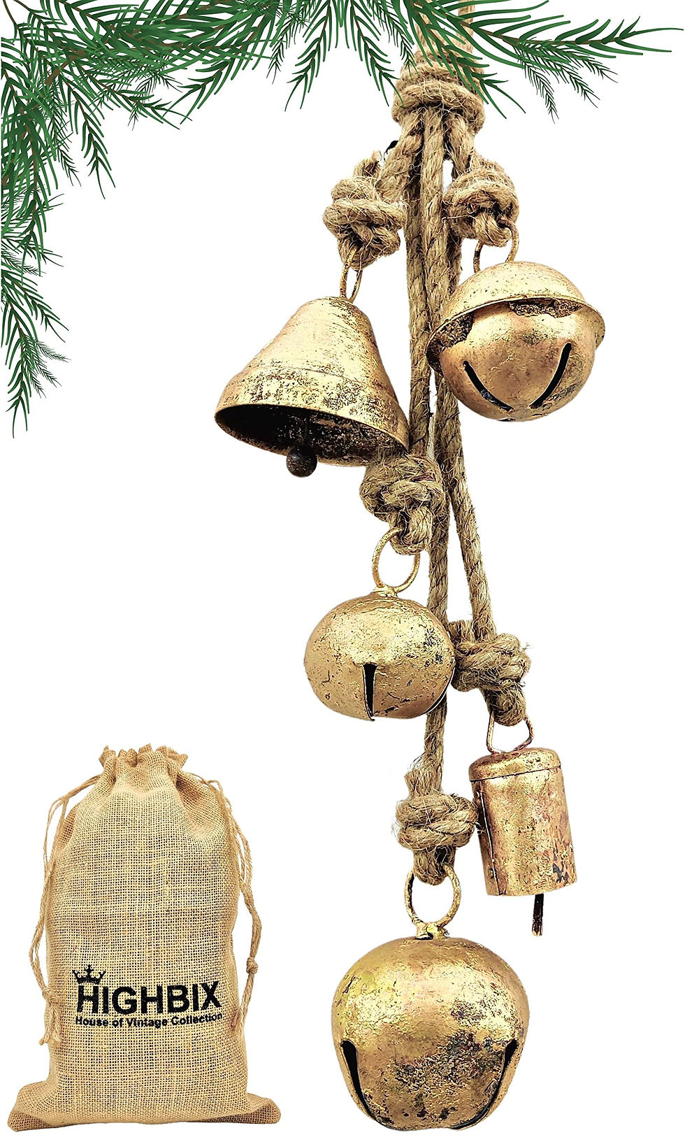 HIGHBIX Set of 5 Rustic Harmony Metal Jingle Bells Cluster V - Image 1
