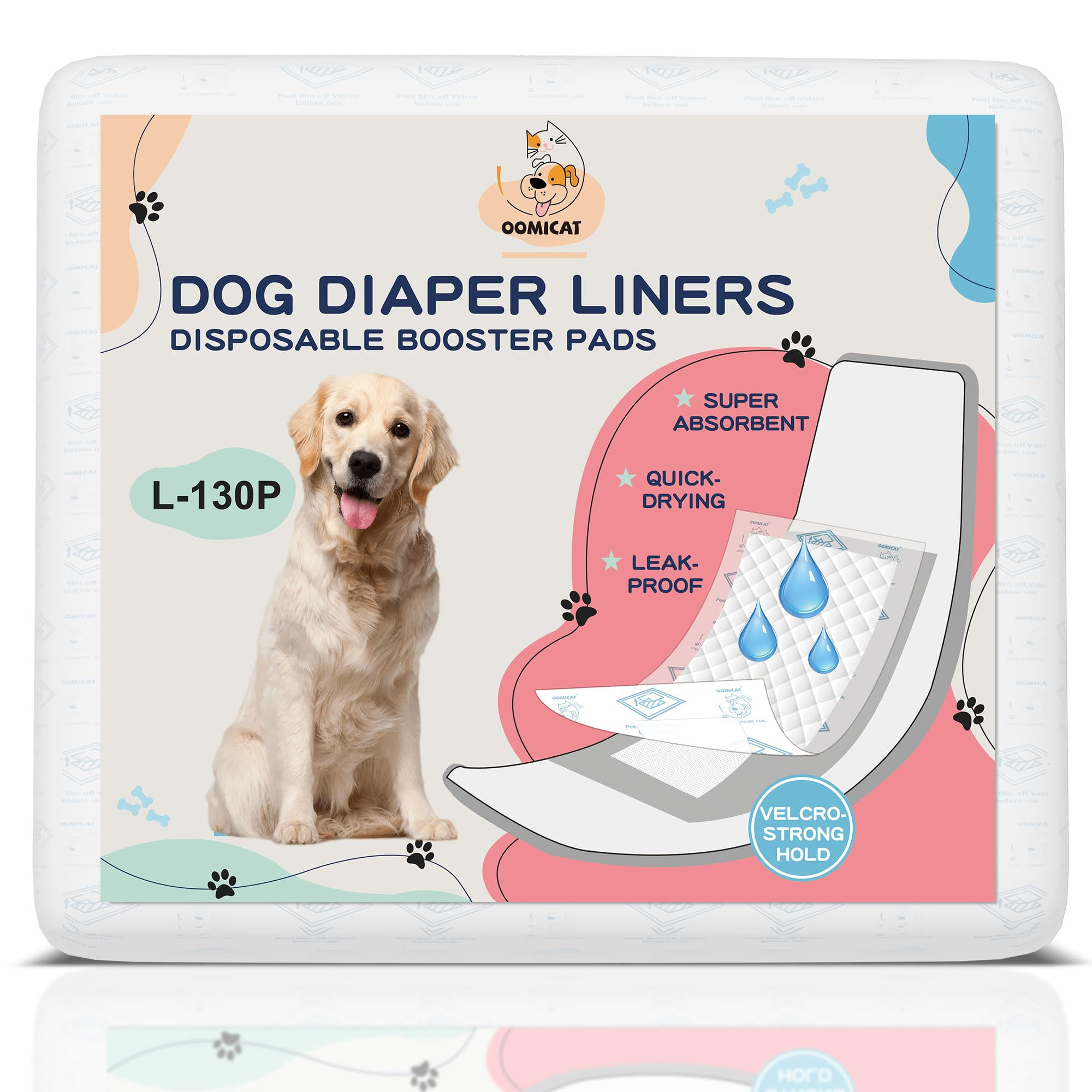 OOMICAT Dog Diaper Liners Large, 130 Ct, Super Absorbent Pads