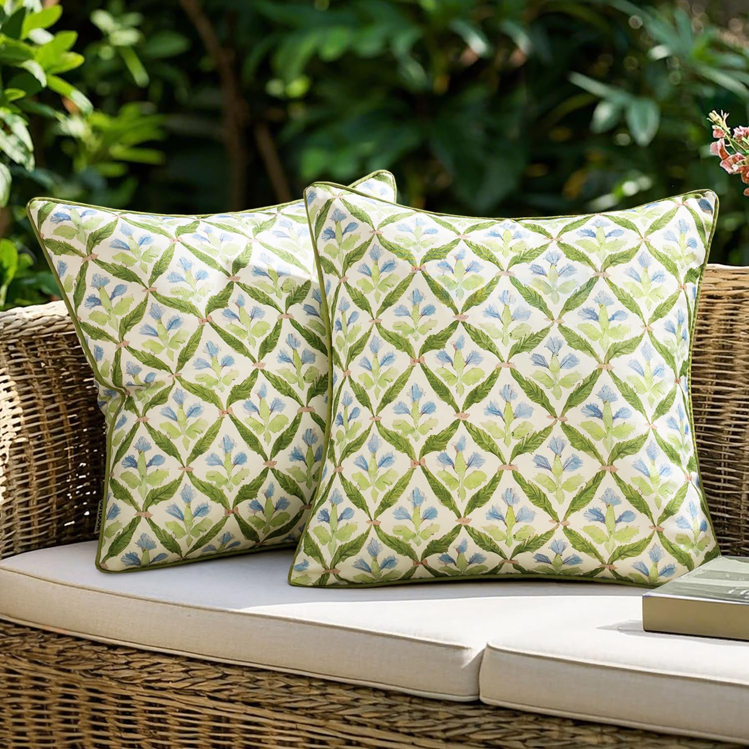 MIULEE Floral Decorative Pillow Covers Set of 2,Block Print - Image 1