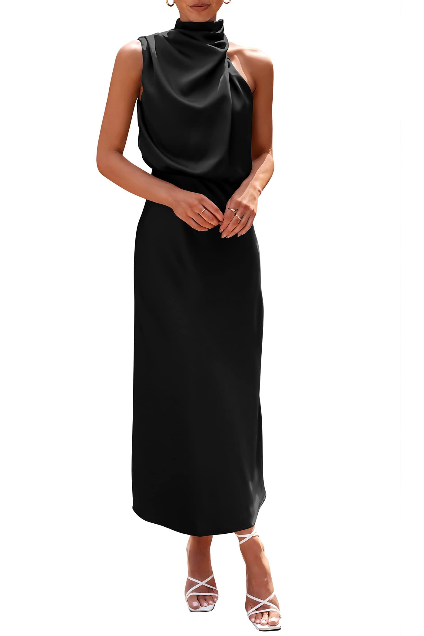 PRETTYGARDEN Women's 2025 Summer Satin Dress Elegant Sleevel - Image 1