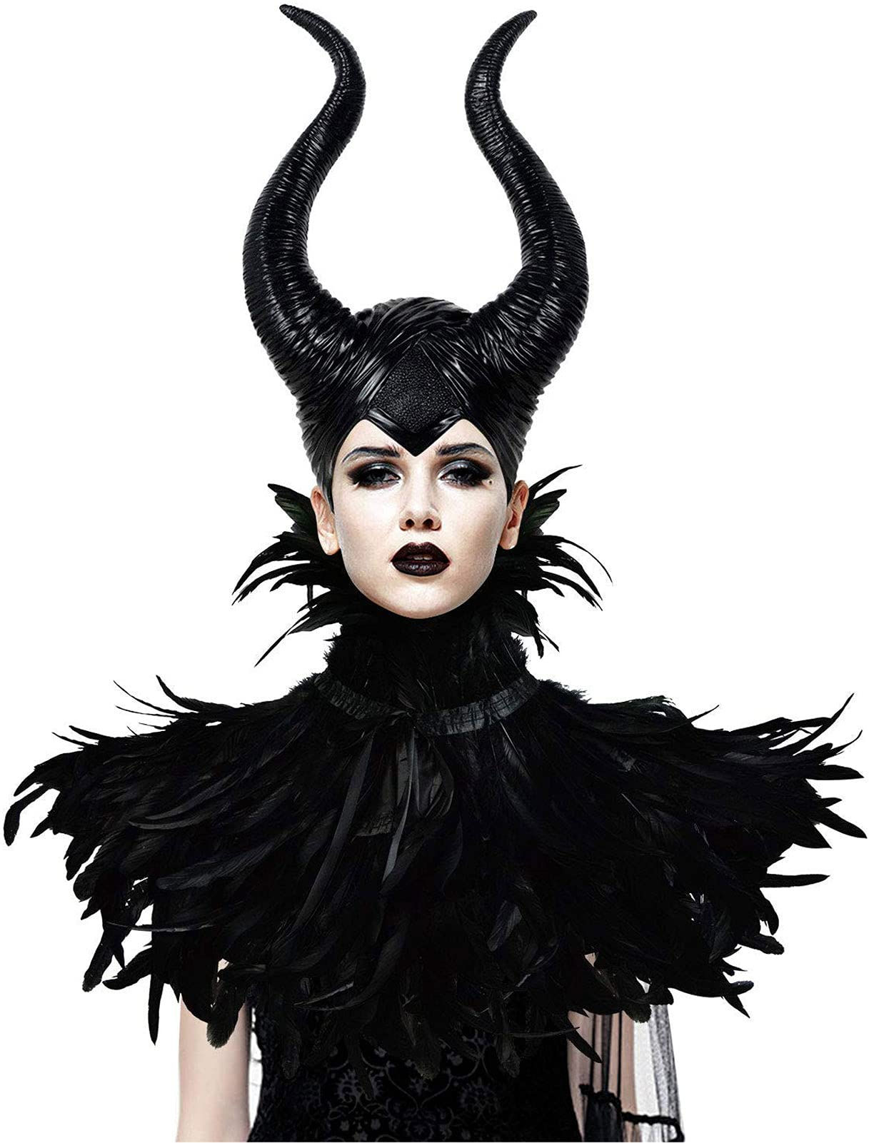 HOMELEX Evil Queen Feather Horns Costume for Women Black Cap - Image 1