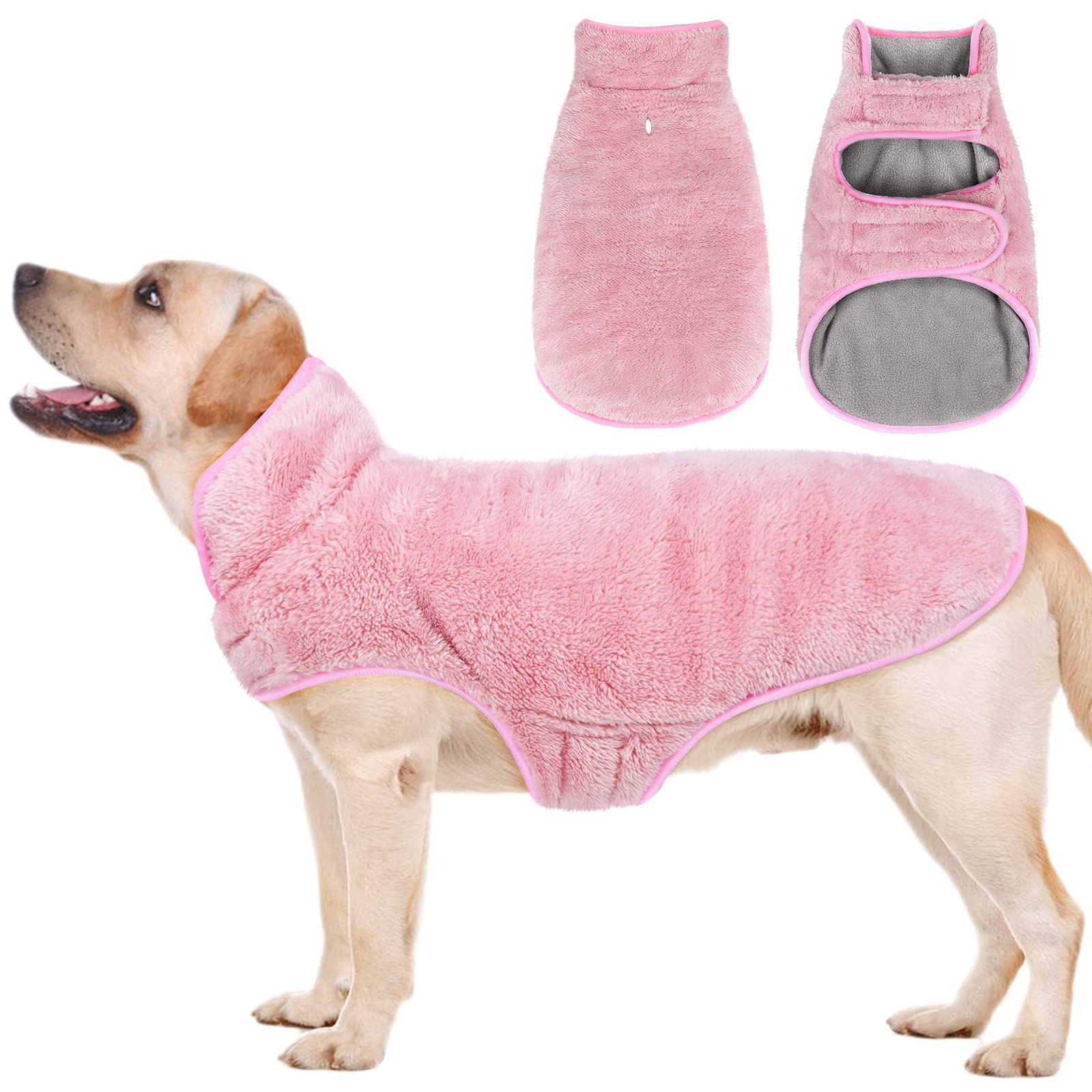 Malier Dog Winter Coat, Reversible Fleece, Large, Pink - Windproof