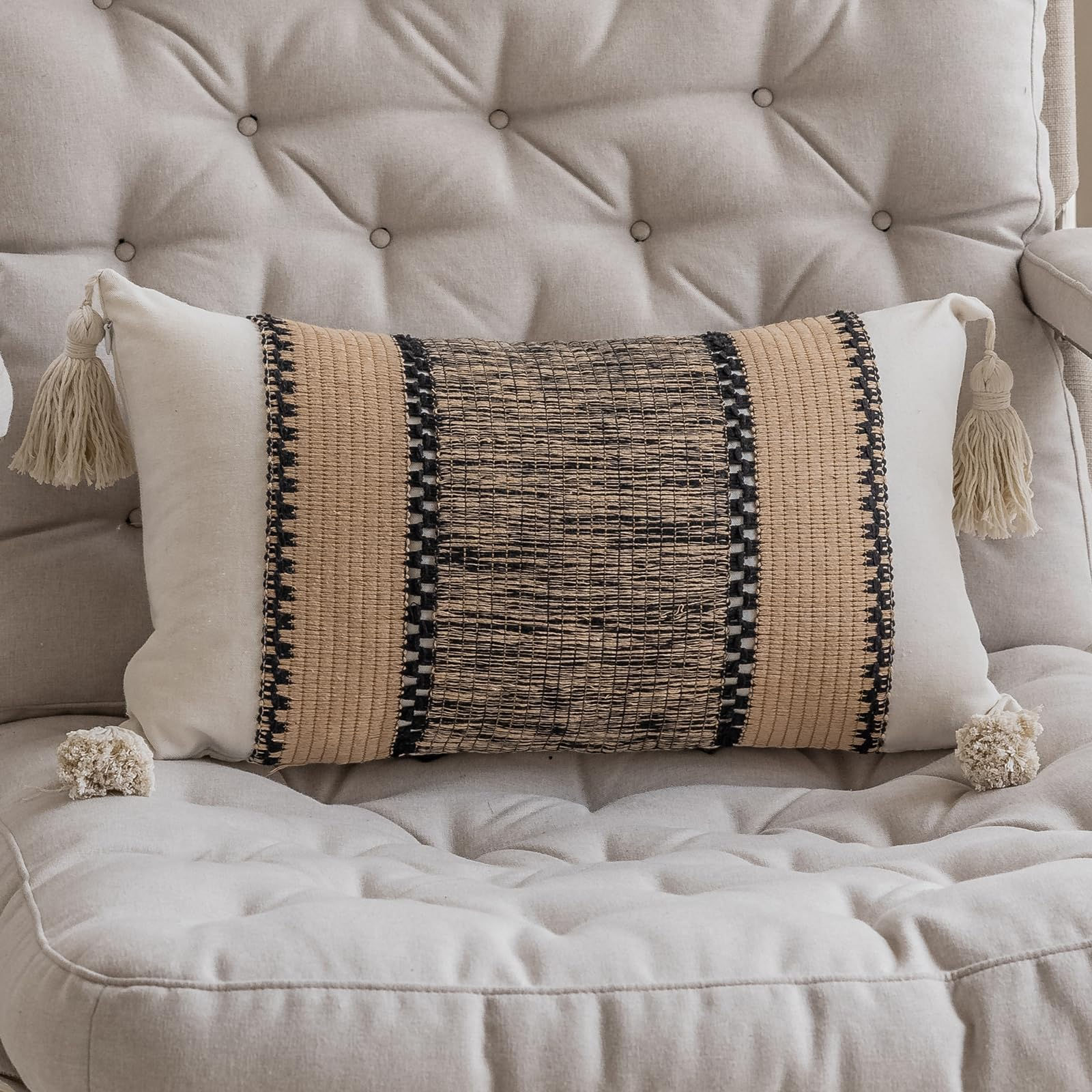 vctops Boho Cotton Linen Decorative Throw Pillow Covers with - Image 1