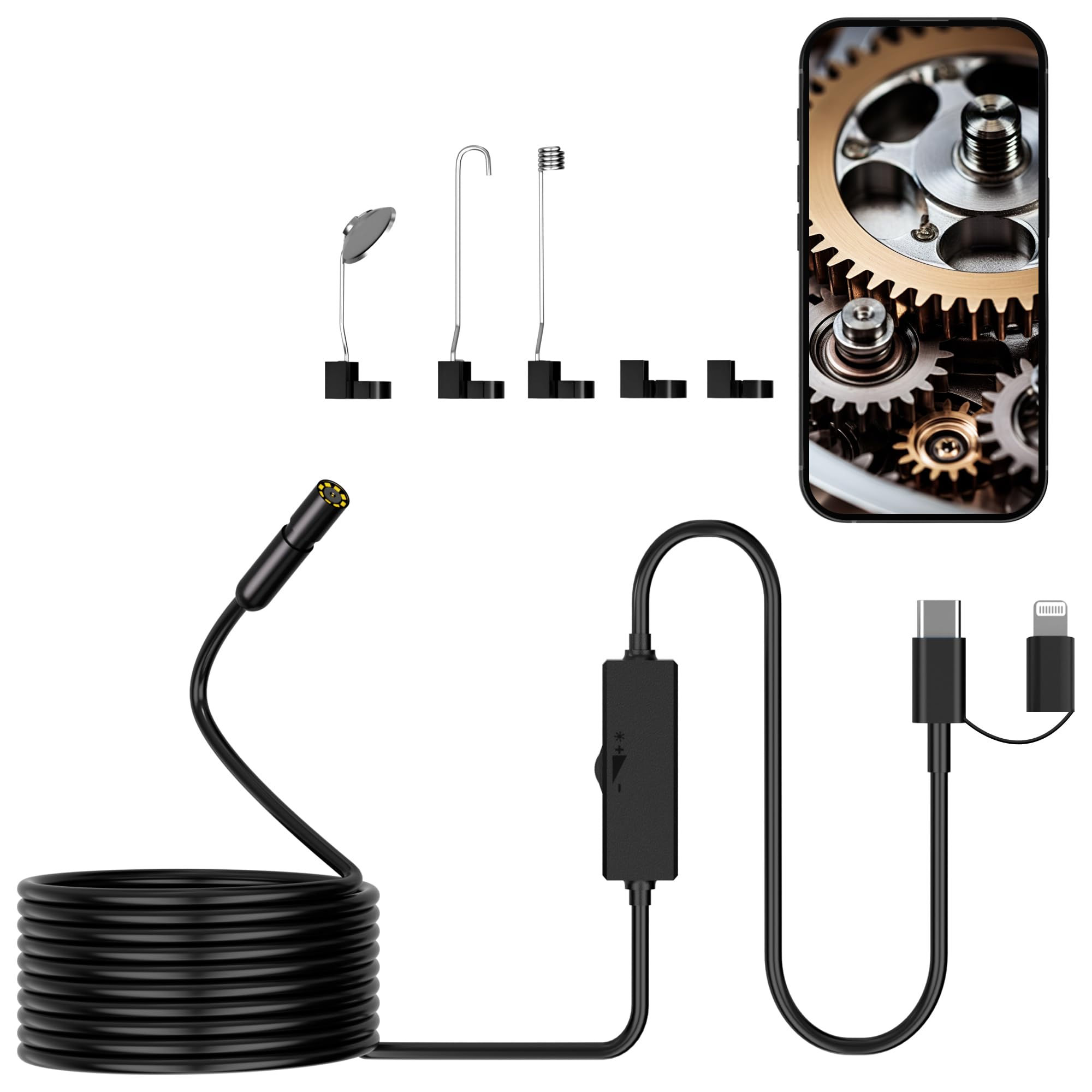 Endoscope Camera with Light, 16.4ft Semi-Rigid Snake Inspect - Image 1
