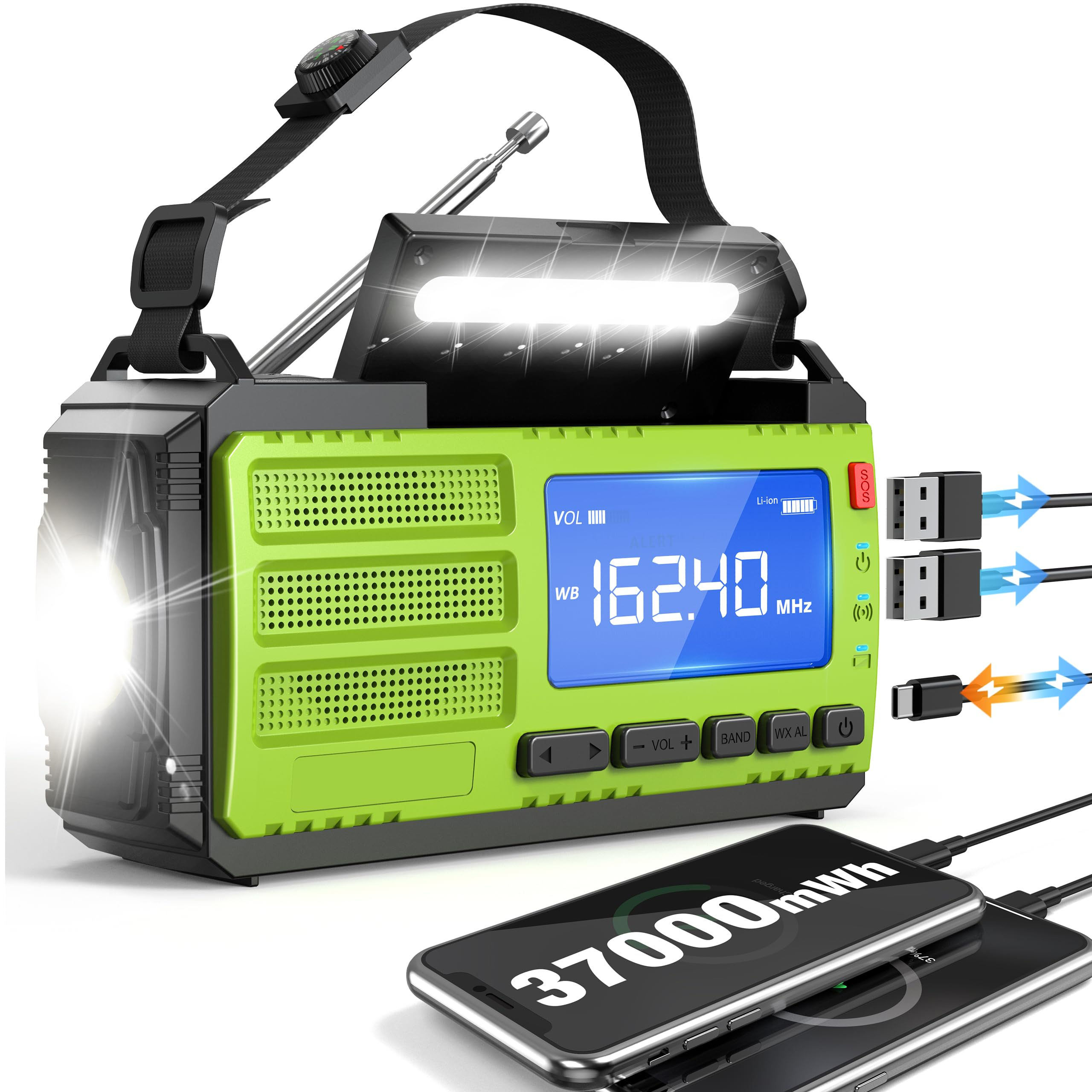 10000wAh/37000mWh Hand Crank Emergency Radio, AM FM NOAA Wea - Image 1