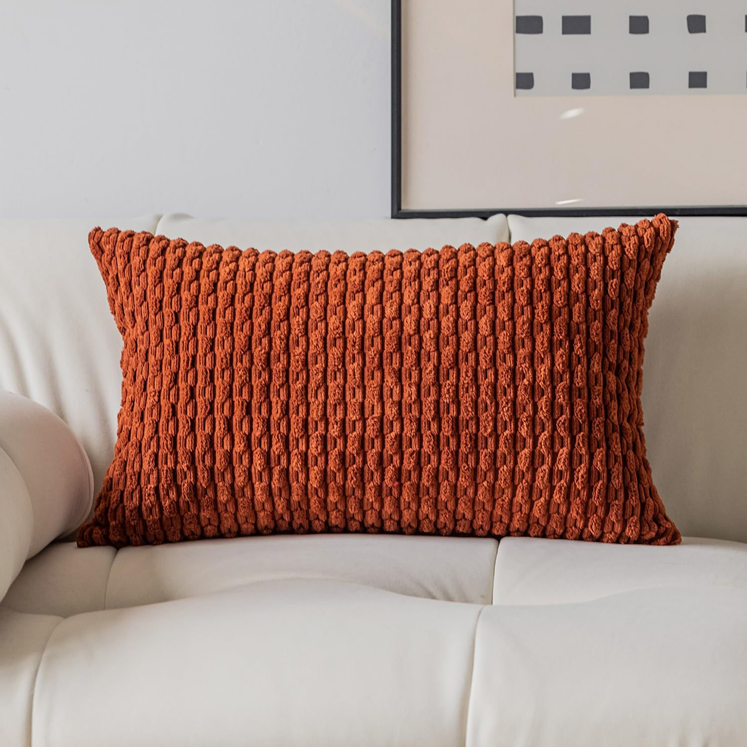 Kevin Textile Fall 12x20 Inch Pillow Cover, Boho Decorative Soft Striped Corduro