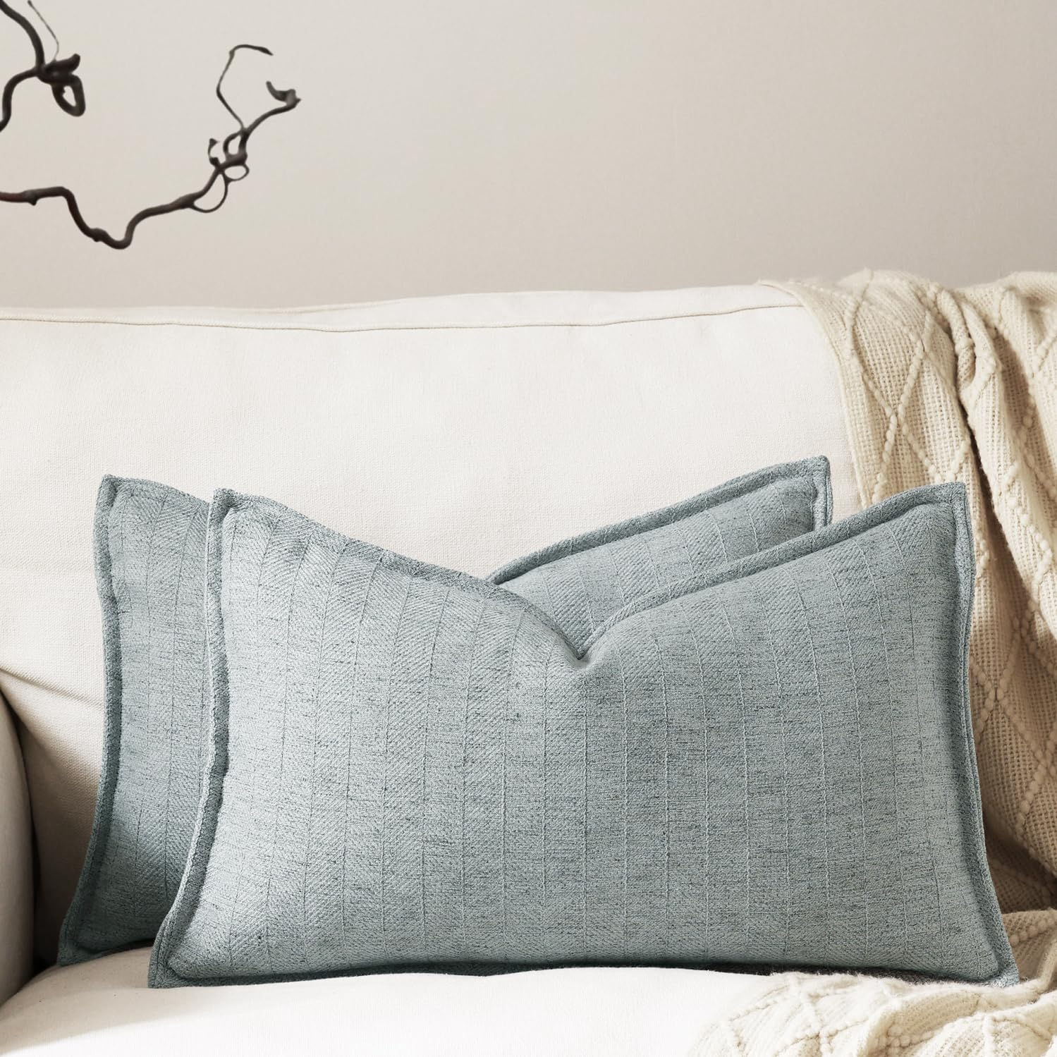 DEZENE 12x20 Linen Pillow Covers Steel Blue Pack of 2 Farmho - Image 1