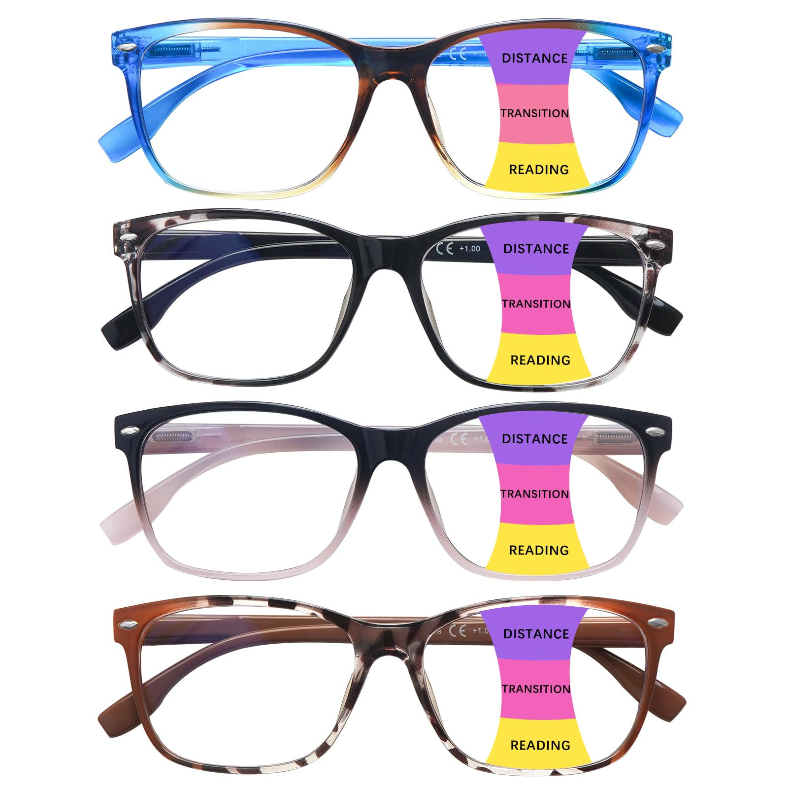CLASAGA Progressive Multifocus Reading Glasses for Women, Pattern Print Blue Lig