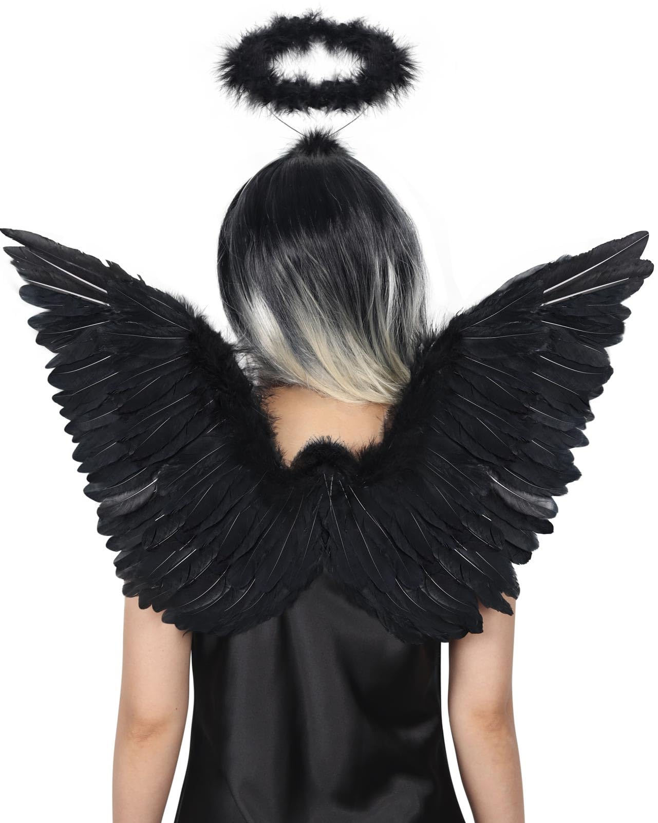 SEVADA Black Angel Wings and Halo for Adult Women, Dark Devi - Image 1