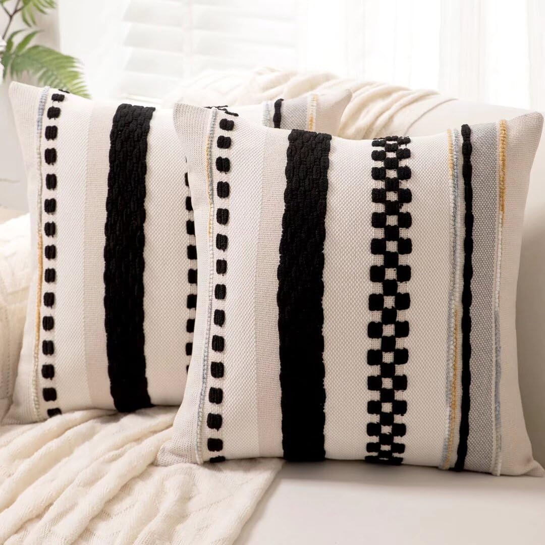 WANLIRD Boho Throw Pillow Covers 18x18 Set of 2 Farmhouse De - Image 1