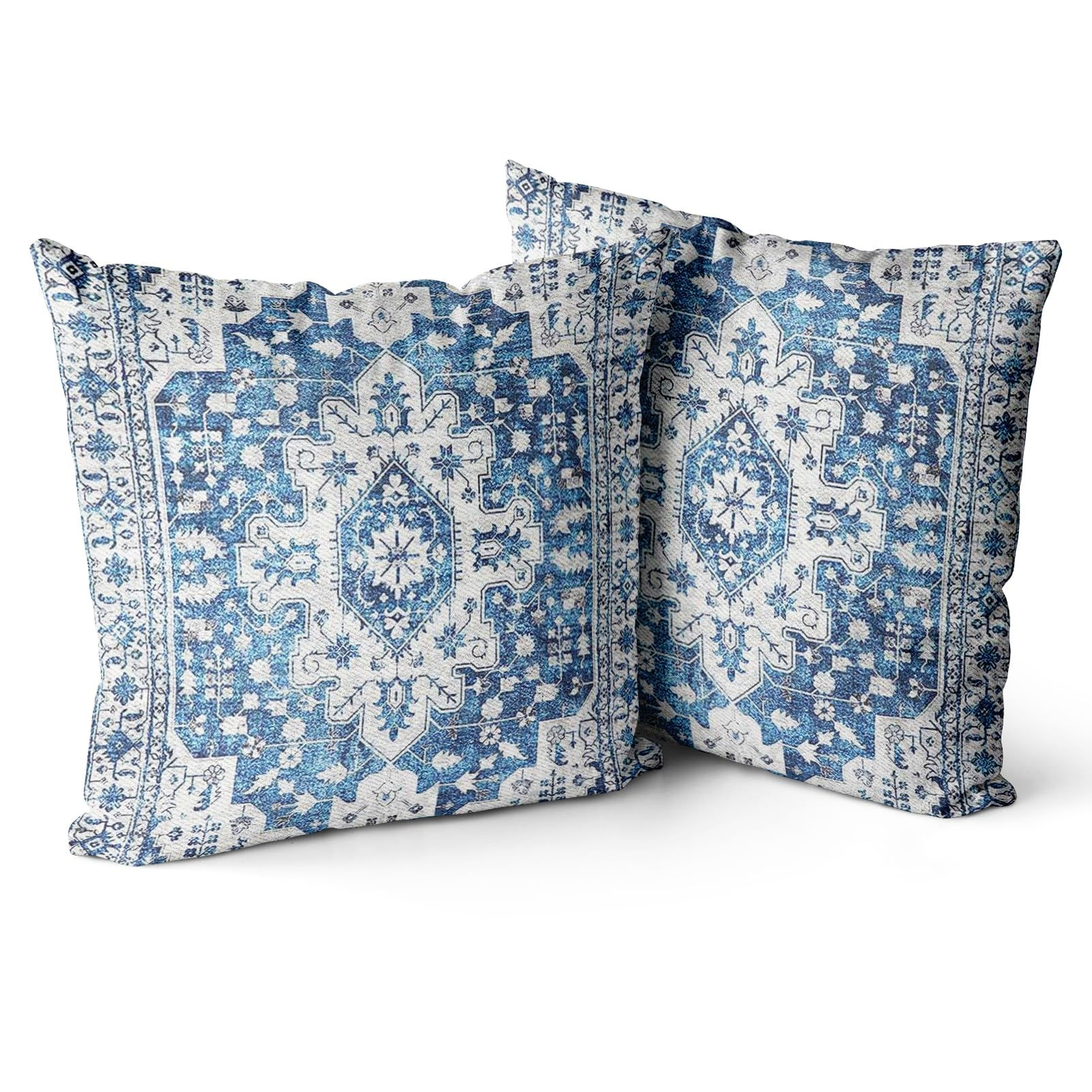 Snycler Boho Throw Pillow Covers 16x16 inch Set of 2 Blue Bo - Image 1