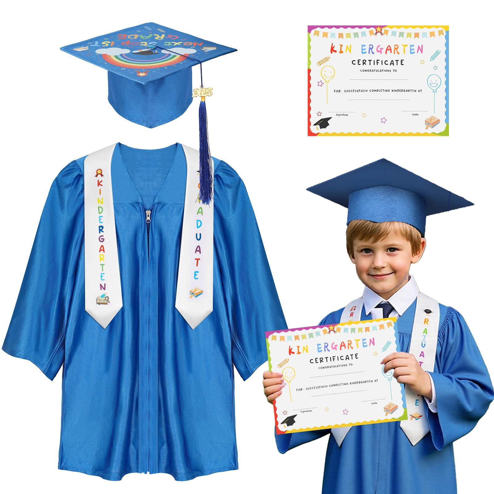 Kindergarten graduation cap and gown with 2026 Tassel, Certificate for Toddler C