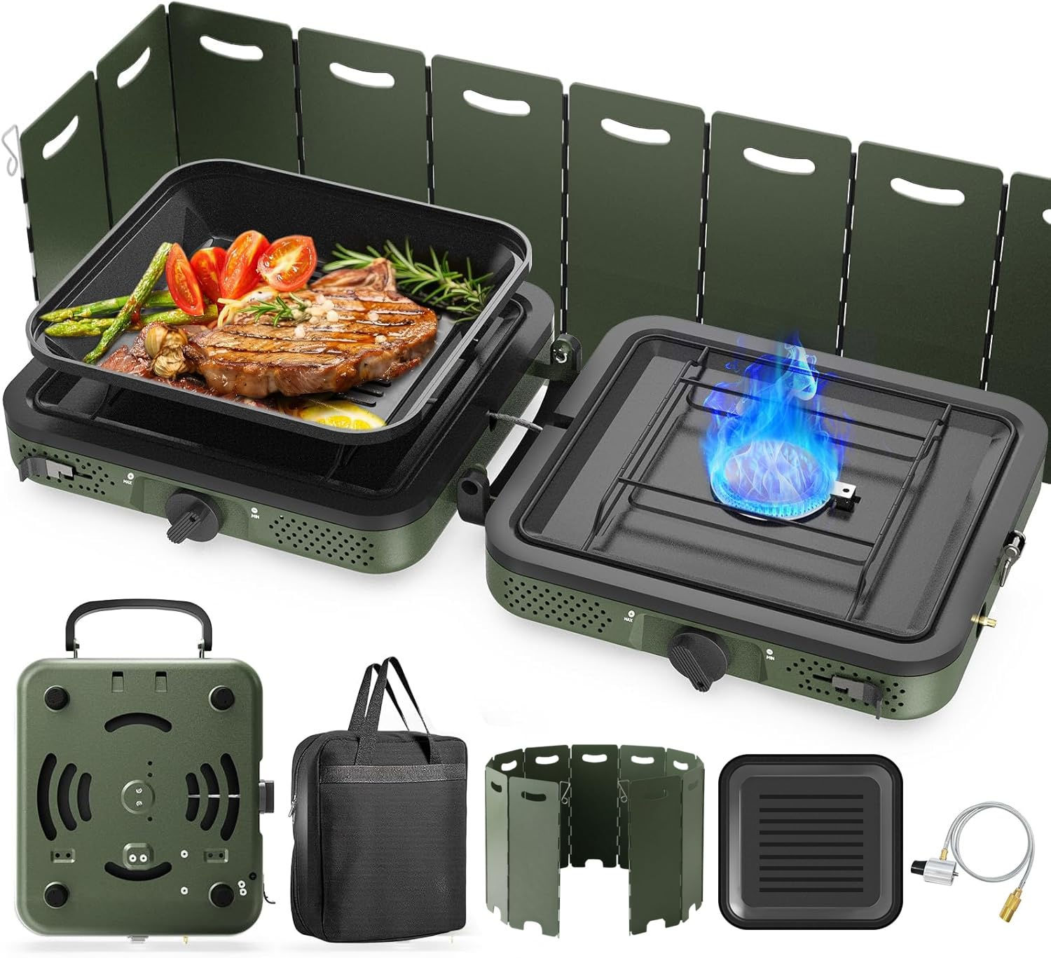 Camping Stove, 2 Burner Propane Stove With Grill,17,000 BTU - Image 1