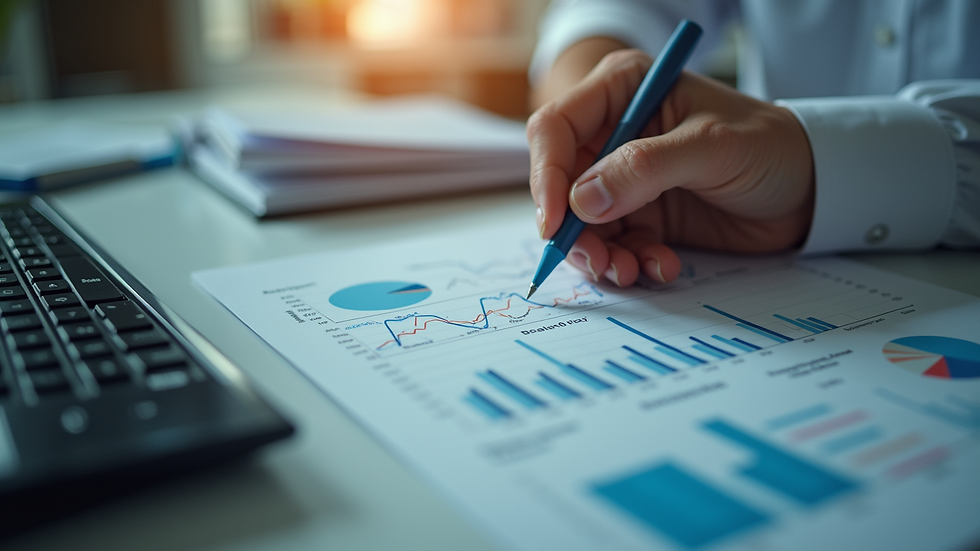 Plano detalle de un informe de evaluación con gráficos y datos