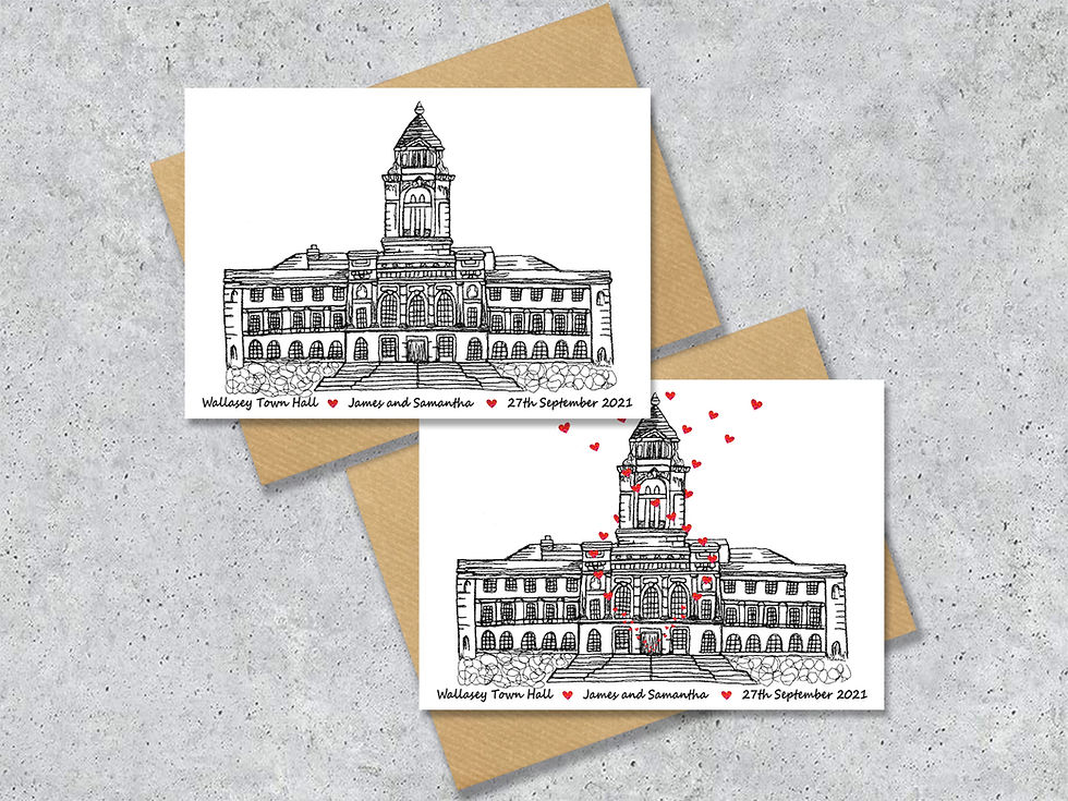Thumbnail: Wallasey town hall wedding day anniversary venue card, Personalised, A4 Print on