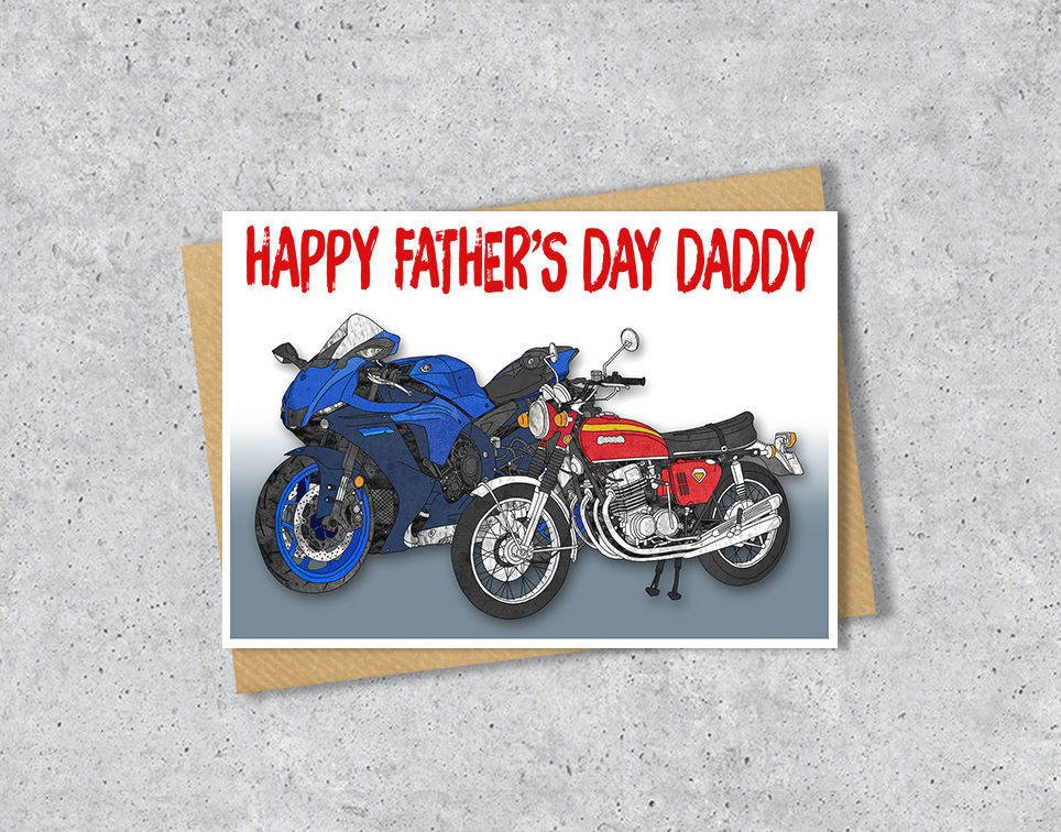Thumbnail: Personalised Motor bike birthday greeting card for men, Retro motorbike, for son