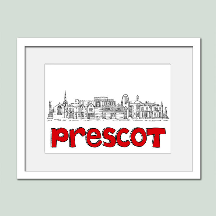 Thumbnail: Prescot landmarks black white and red print, Hearts, Housewarming gift.