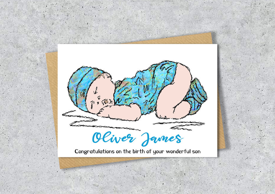 Thumbnail: Personalised new baby card, New baby girl, New baby boy, Grandparents.