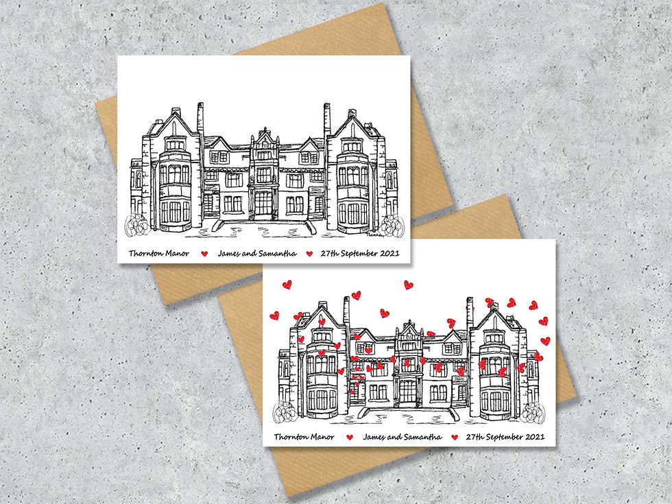Thumbnail: Thornton manor wedding day anniversary venue card, Personalised, A4 Print only.