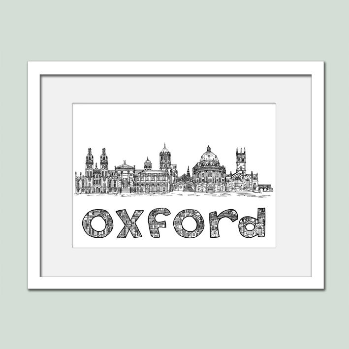 Thumbnail: Oxford landmarks black white and red print, Hearts, Housewarming gift.