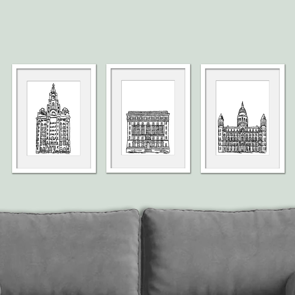 Thumbnail: Set of 3 Liverpool prints, Three Graces, Liverpool housewarming gift.