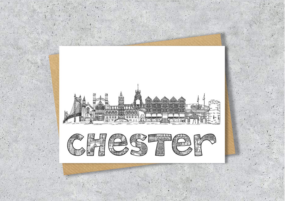 Thumbnail: Chester A6 card, A5 Print, A4 Print, black white red, housewarming