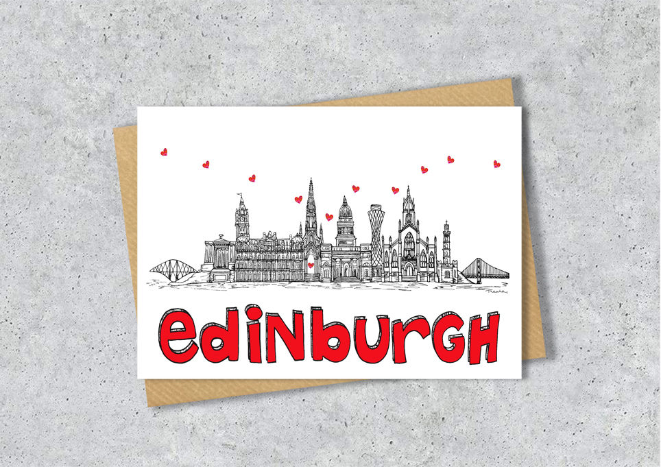 Thumbnail: Edinburgh A6 card, A5 Print, A4 Print, black white red, housewarming card