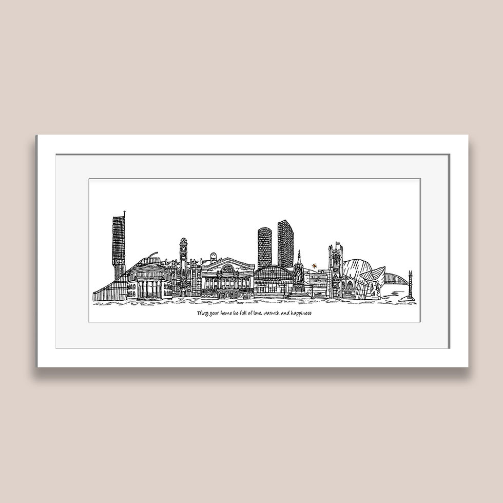 Thumbnail: Manchester skyline wall art print, Black & White, Personalised housewarming gift