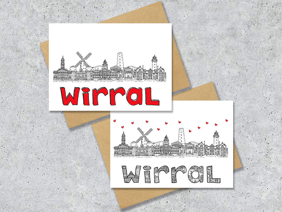 Thumbnail: Wirral A6 card, A5 Print, A4 Print, black white red, housewarming card
