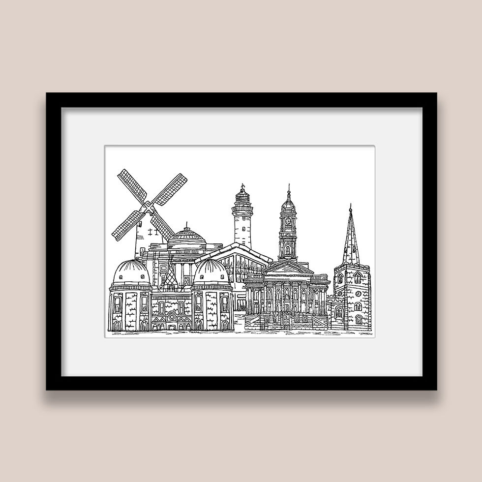 Thumbnail: Wirral wall art print, Gold sun, Black and white textile illustration, Home gift