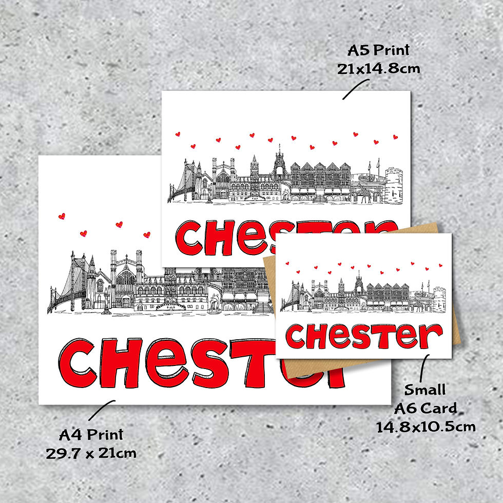 Thumbnail: Chester A6 card, A5 Print, A4 Print, black white red, housewarming