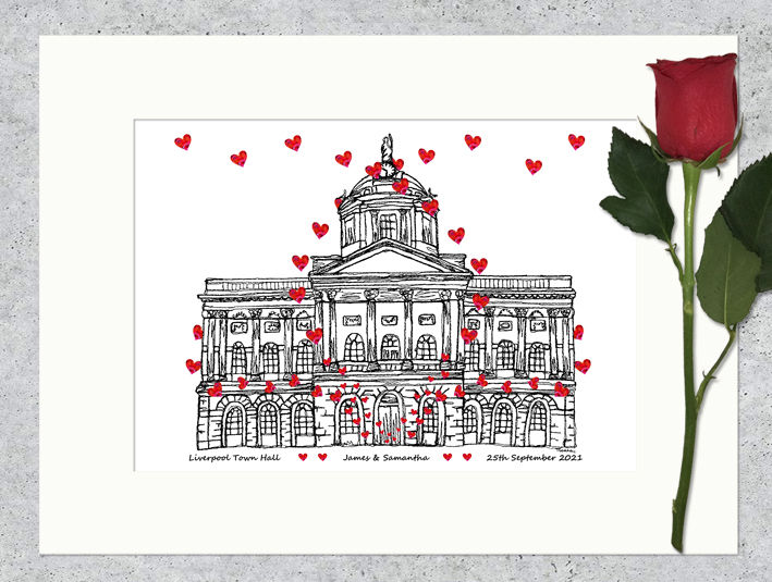 Thumbnail: Liverpool Town hall weddings gift Liverpool anniversary wedding print, hearts