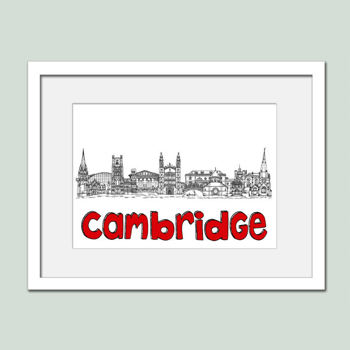 Thumbnail: Cambridge landmarks black white and red print, Hearts, Housewarming gift.