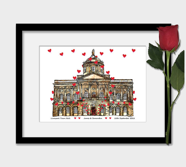 Thumbnail: Liverpool Town hall weddings gift Liverpool anniversary wedding print, hearts