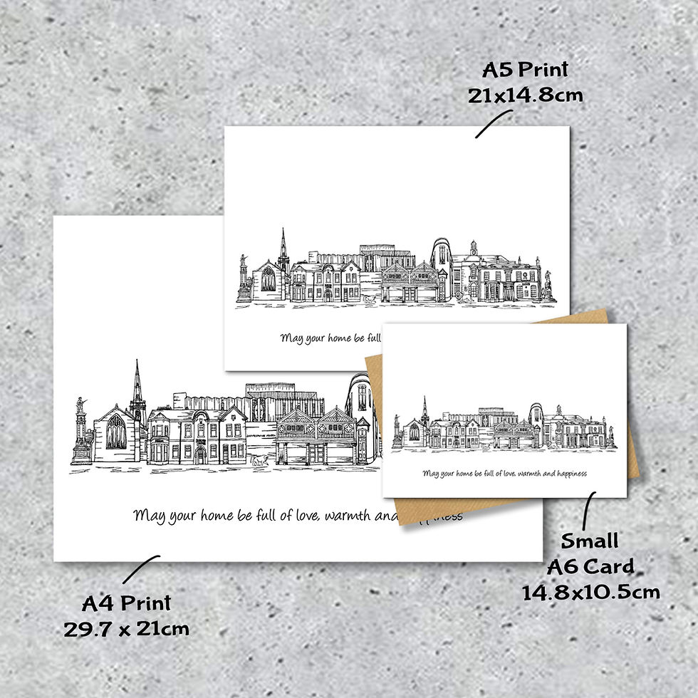 Thumbnail: Prescot skyline landmarks A6 card, A5 Print, A4 print, personalised card