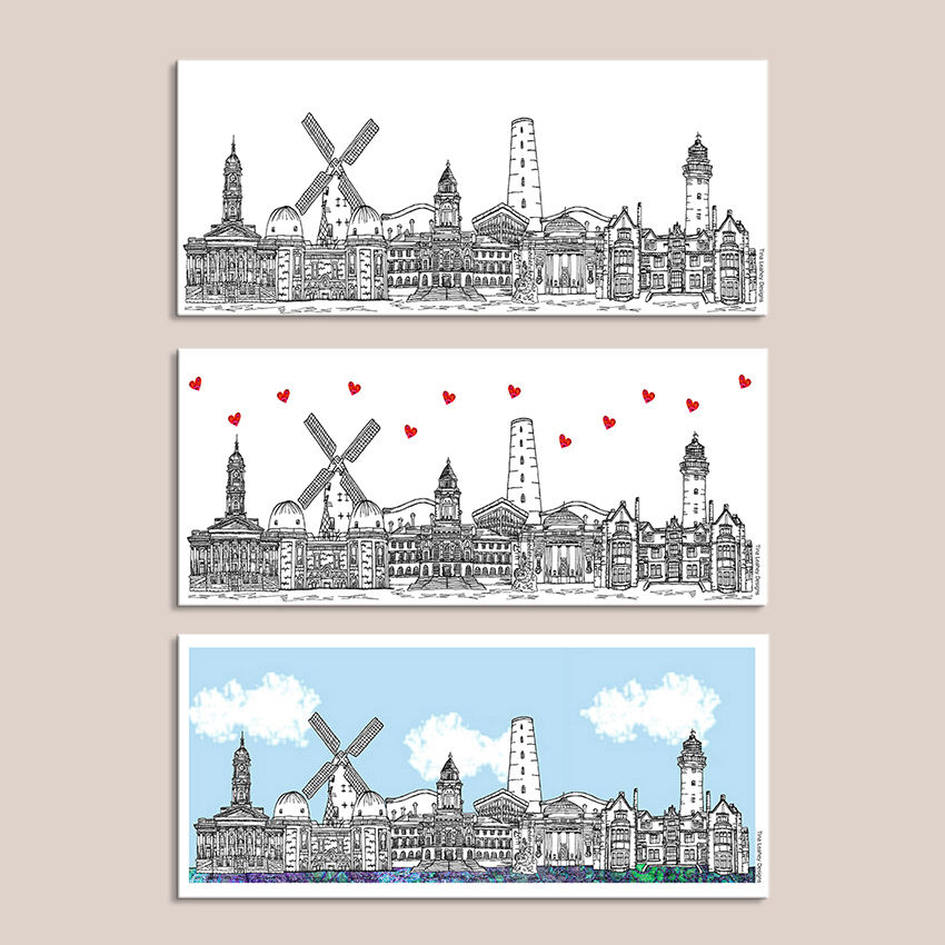 Thumbnail: Wirral skyline ceramic mug, Personalised Housewarming gift, Black white hearts