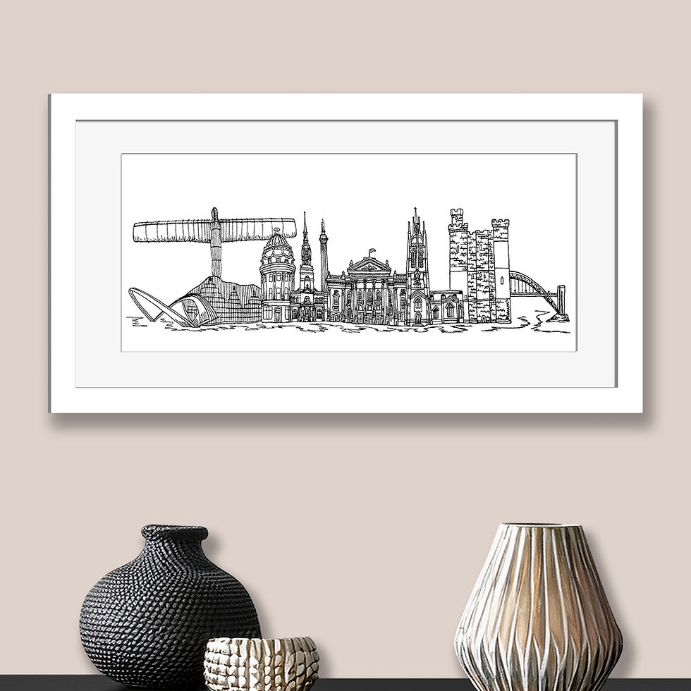 Thumbnail: Newcastle skyline wall art print, Black & White, Personalised housewarming gift.