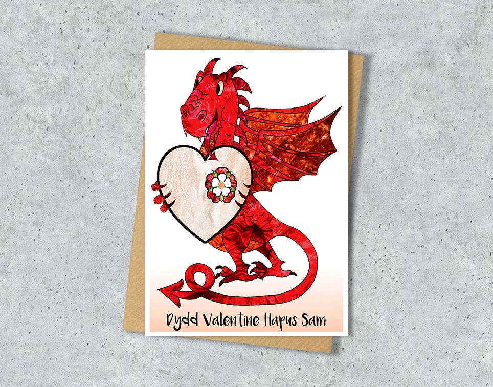 Thumbnail: Personalised Welsh dragon Birthday greeting card, Valentines day card