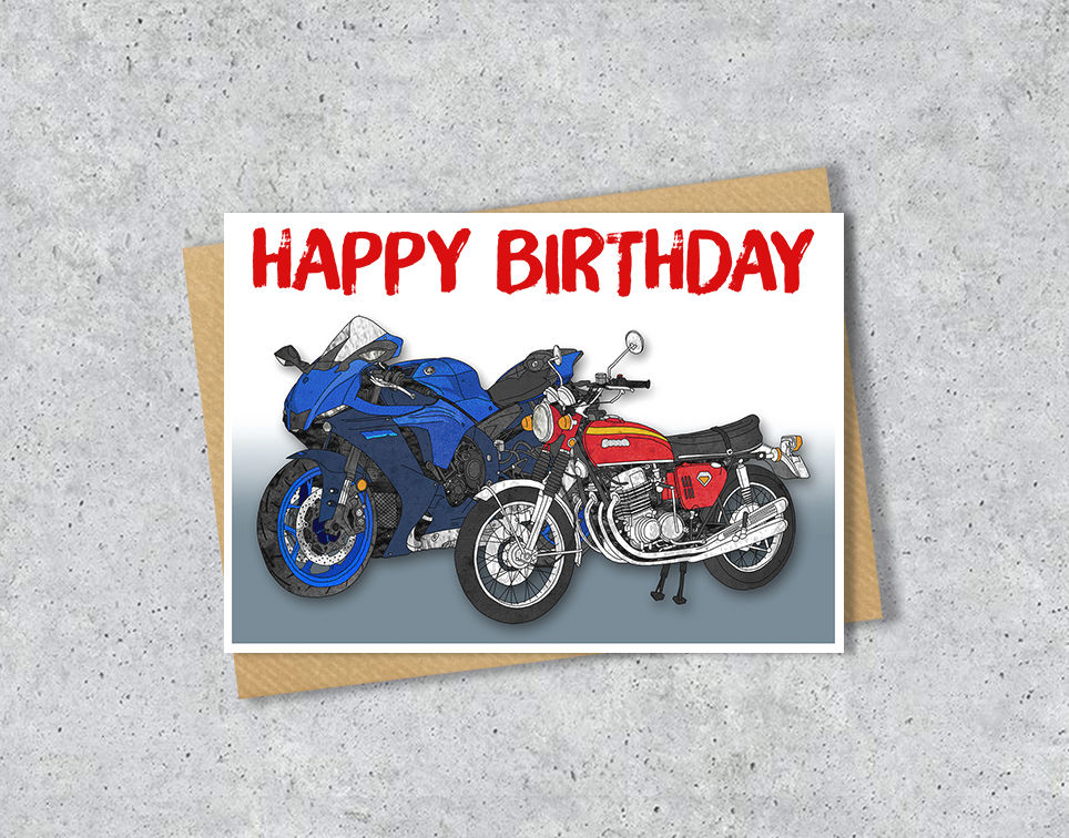 Thumbnail: Personalised Motor bike birthday greeting card for men, Retro motorbike, for son