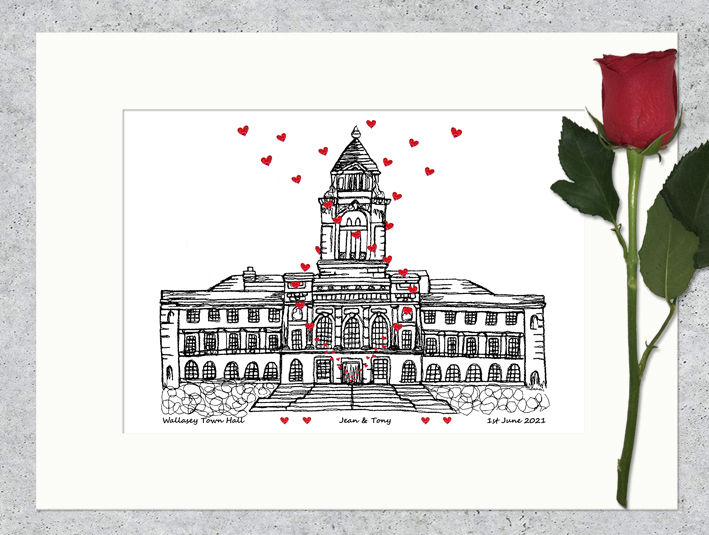 Thumbnail: Wallasey Town hall weddings gift Wirral personalised wedding anniversary print
