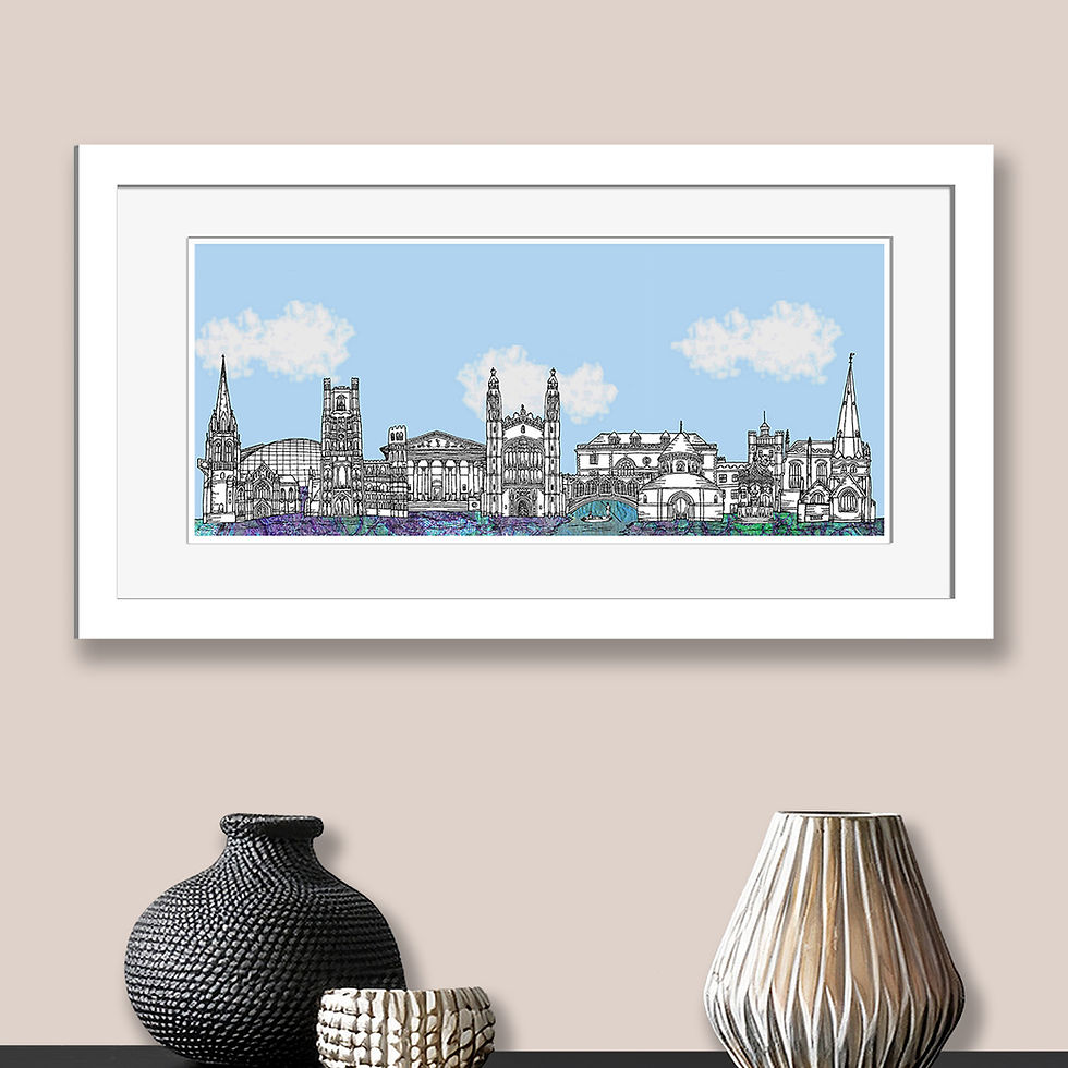 Thumbnail: Cambridge landmarks skyline art print, blue, Housewarming gift.
