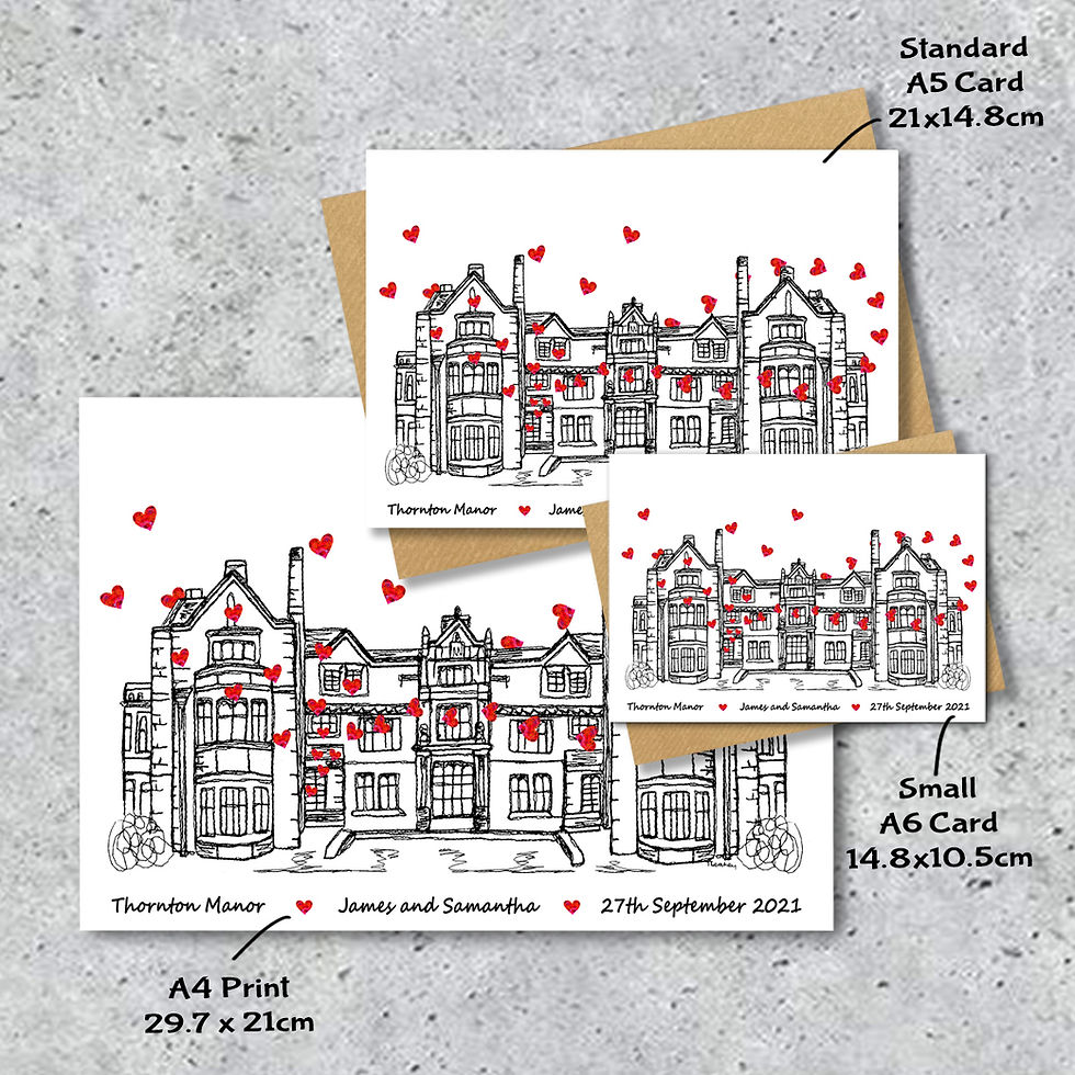 Thumbnail: Thornton manor wedding day anniversary venue card, Personalised, A4 Print only.