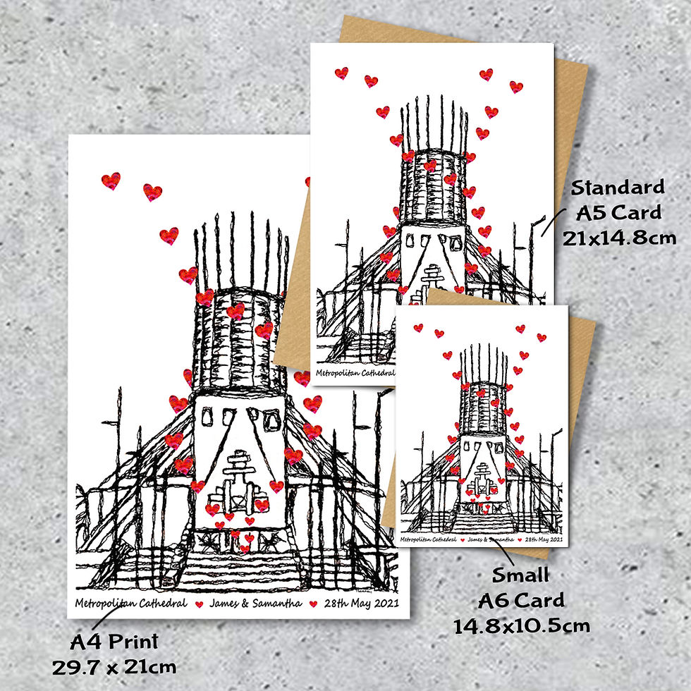 Thumbnail: Liverpool Metropolitan cathedral wedding day anniversary venue card, A4 print
