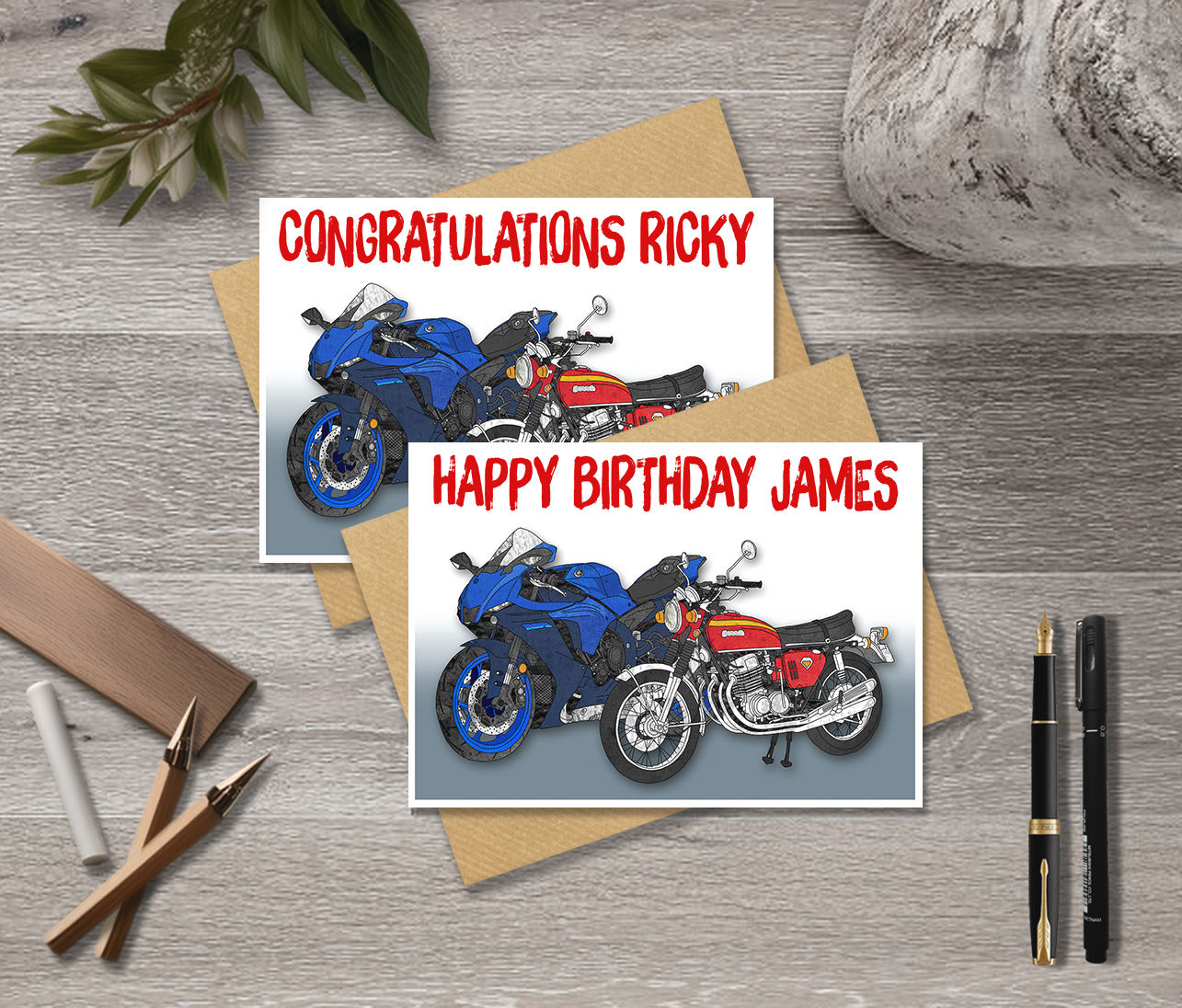 Personalised Motor bike birthday greeting card for men, Retro motorbike, for son